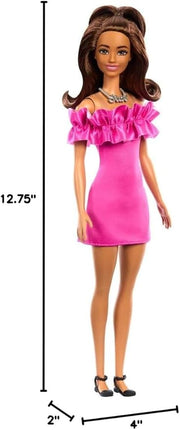 Barbie Fashionistas Doll #217 with Brown Wavy Hair Half-Up Half-Down & Pink Dress, 65th Anniversary Collectible Toy