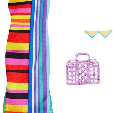 Barbie Fashion Pack of Doll Clothes, Complete Look Set with Striped Dress and Accessories