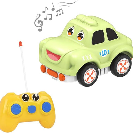 Remote Control Car for Toddlers 18M+,Safe & Durable Cartoon Silicone Crash-Resistant RC Car,Toys for 18M+ Years Old Green Cars with LED Light & Music,Christmas Birthday Gift Ideas for Kid Girls & Boys