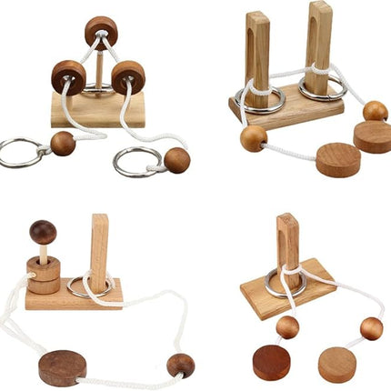 Brain Teaser Puzzle Wooden Threading Rope Loop Puzzle Luban Lock Brain Teaser Game Adult Kids Toy Puzzles for Adults (4)