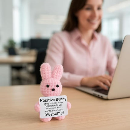 Positive Bunny - Positive Crochet Animals Handmade Emotional Support Crochet Doll Desk Decor Pickle Gifts Emotional Support Plush for Anxiety & Stress Relief