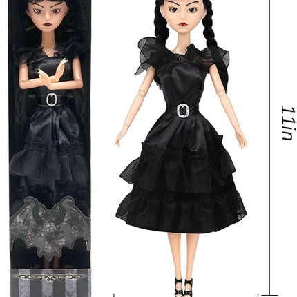 11.5'' Addams Doll, Black Dress, High Heels, and Hair, Christmas Decoration Perfect ChristmasToy Gift for Girls & Fans (B1)