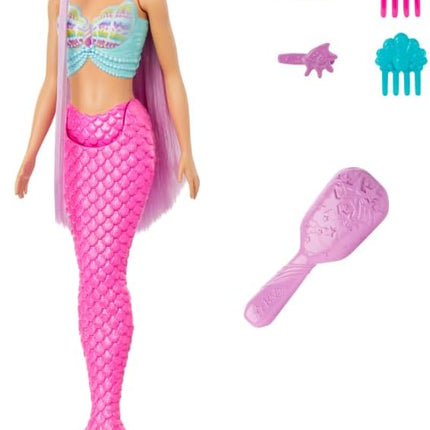 Barbie Mermaid Doll with 7-Inch-Long Pink Fantasy Hair & Colorful Accessories for Styling Play Like Headband & Barrettes