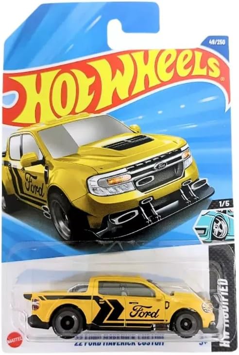 Hot Wheels Ford Maverick Custom 2022, HW Modified Series 1/5, 1:64 Scale Diecast, Yellow Truck, Collectible, Custom Modifications