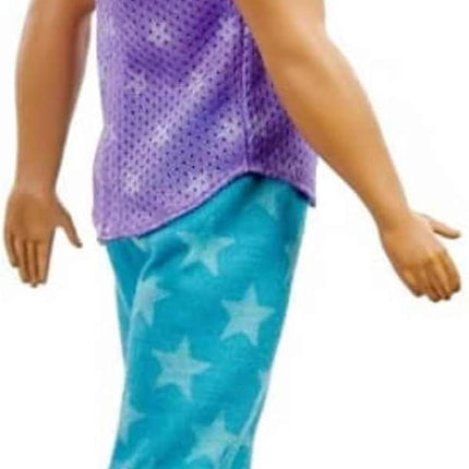 Barbie Ken Fashionistas Doll #165 with Sculpted Brown Hair Wearing Purple “Malibu” Top, Blue Starred Joggers & White Shoes, Toy for Kids 3 to 8 Years Old