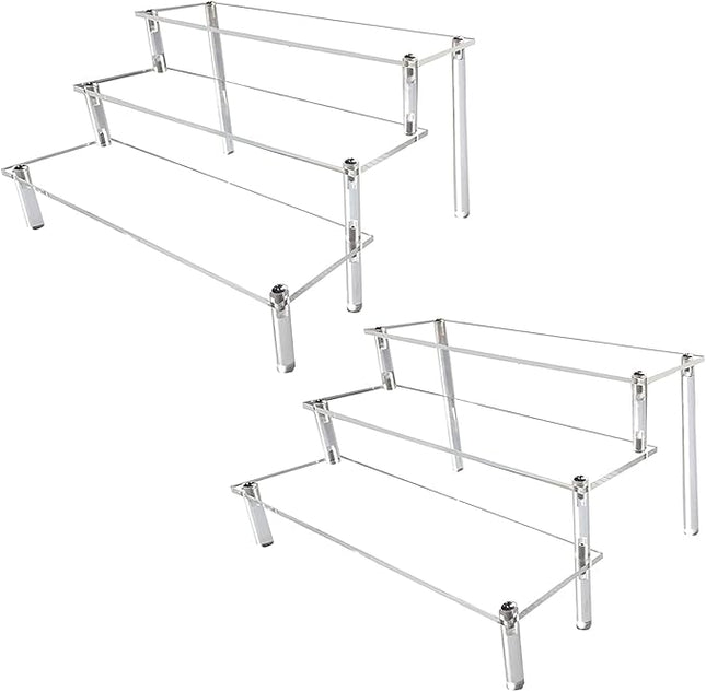 Acrylic Riser,2 Pcs Clear Display Risers Stand Cologne Organizer Acrylic Shelves 3 Tier Shelf for Amiibo Funko POP Figures Cupcake Food Desserts Holder Perfume Collection Cosmetic Product