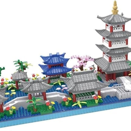 Architecture Chinese Style of Suzhou Garden,Hangzhou's West Lake,Build Iconic Asian Landscape,950 PCS mini Bricks,Featuring Pagoda, Stone Bridge,Asian Style Micro Blocks for Adults and Teens