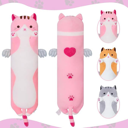 Long Plush Toy Cat Pillow Cute Plush Cat Toy Doll Stuffed Animal Cat Hugging Pillow for Sleeping Gift for Kids and Girls(Pink,70cm/27.5in)