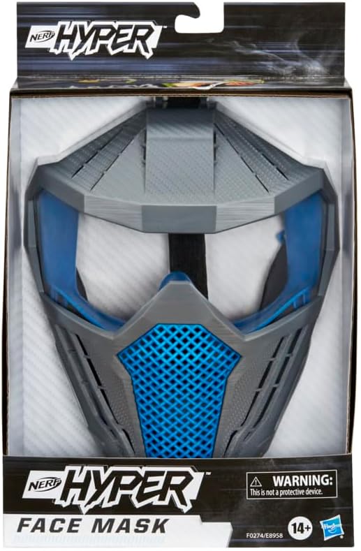 Nerf Hyper Face-Mask - Breathable Design, Adjustable Head Strap - Blue Team Color - Gear Up Hyper Battles - for Teens,-Adults