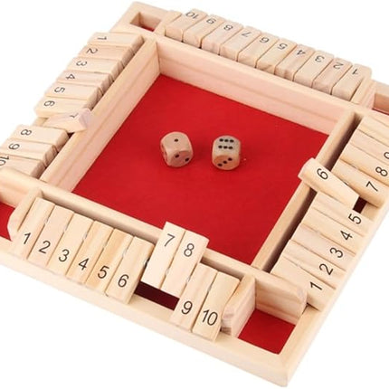 Shut The Box - Wooden Dice Board Game, 2-4 Player Math Puzzle Toy for Kids and Adults, Educational Family Tabletop Game for Learning Addition Subtraction, Fun Strategy Gift Set