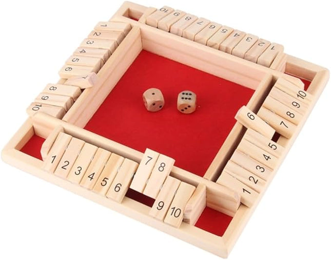 Shut The Box - Wooden Dice Board Game, 2-4 Player Math Puzzle Toy for Kids and Adults, Educational Family Tabletop Game for Learning Addition Subtraction, Fun Strategy Gift Set