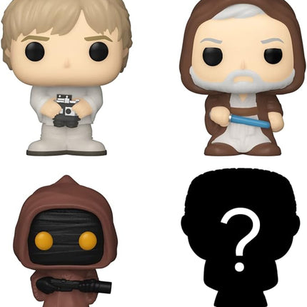 Funko Bitty POP! Star Wars - Luke, 4-Pack - Luke Skywalker, OBI-Wan Kenobi, Jawa and A Surprise Mystery Mini Figure - 0.9 Inch (2.2 Cm) Collectable - Stackable Display Shelf Included - Gift Idea
