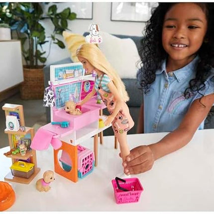 Barbie Doll (11.5-in Blonde) and Pet Boutique Playset with 4 Pets, Color-Change Grooming Feature and Accessories, Great Gift for 3 to 7 Year Olds