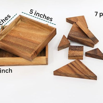 Wood Tangram - Wooden Brain Teaser Block for Kids & Adult - Wood Block Puzzle - Logic Puzzle - STEM Montessori Educational Sensory Toys for All Ages