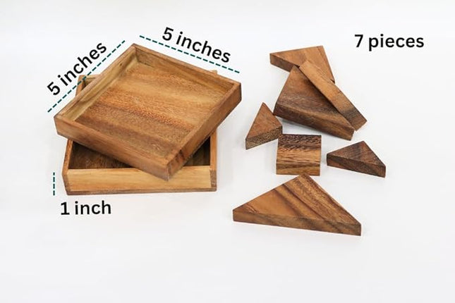 Wood Tangram - Wooden Brain Teaser Block for Kids & Adult - Wood Block Puzzle - Logic Puzzle - STEM Montessori Educational Sensory Toys for All Ages