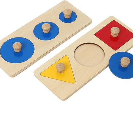 Montessori Multiple & Single Shape Puzzles - Jumbo Knob Wooden Geometry & Color Sorter for Toddlers