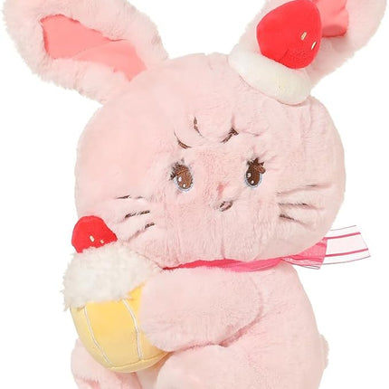 MINISO Mikko Bunny Cammy Plush Toy, 10" Strawberry Bunny Stuffed Animals, Sitting Soft Huggable Plush Dolls Cute Cartoon Cross-Dressing Gifts for Girls Birthday
