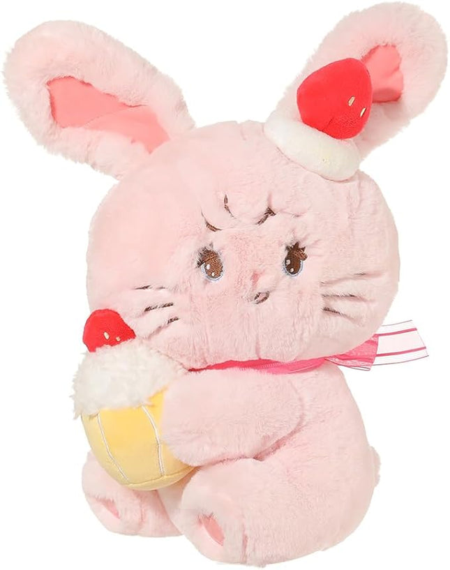MINISO Mikko Bunny Cammy Plush Toy, 10" Strawberry Bunny Stuffed Animals, Sitting Soft Huggable Plush Dolls Cute Cartoon Cross-Dressing Gifts for Girls Birthday