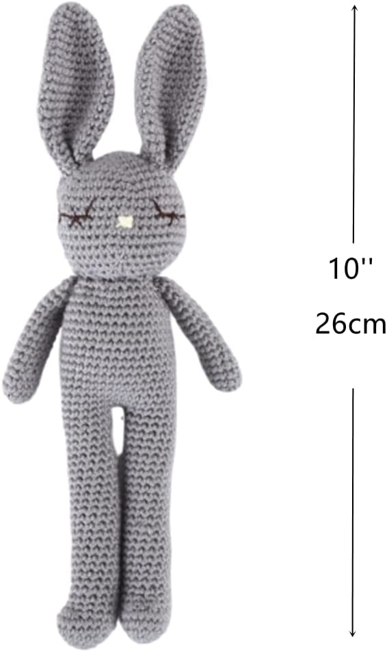 Moni's Choice Stuffed Plush Baby Crochet Bunny Rabbit Easter Gifts Handmade Stuffed Animal Hand-Knit Doll Granddaughter Grandson Lovey Sleep Toy Newborn(Grey)
