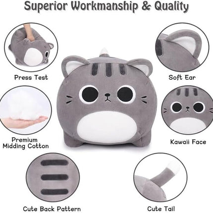 Auspicious beginning Grey Cat Stuffed Animal-15.8'' Cat Plush Toy, Cat Plushie Pillow, Kawaii Soft Plush Cat Pillow Stuffed Cat Toys, Room Decoration Chirsmas Birthday Gifts for Kids Girls Boys