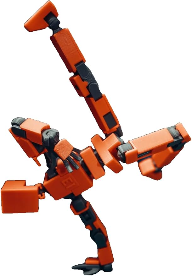 3D Printed Multi Joint Movable Mechanical Doll Model, Toy Design Style, Custom Desktop Ornament (Orange)