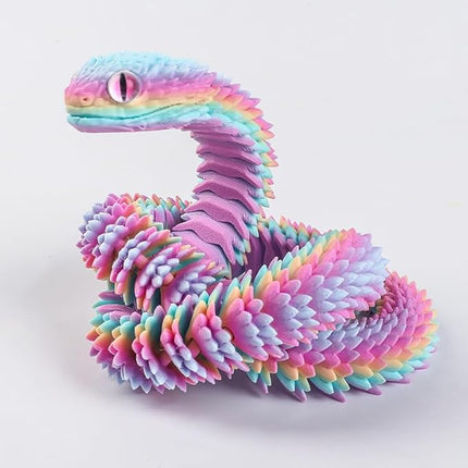 20.2 Inch 3D Printed Snake Toys,3D Printed Animals,3D Printed Toys,3-D Print Articulated Viper Collectible for Home Office Executive Desk Decoration (Rainbow)