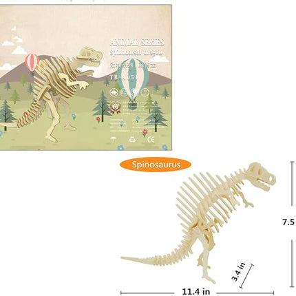 3D Wooden Crafts Puzzle - 3 Piece Set Wood Dinosaur Skeleton Model Puzzle,Wooden Assembly 3D Puzzle Toys,STEM DIY Brain Teaser Puzzle