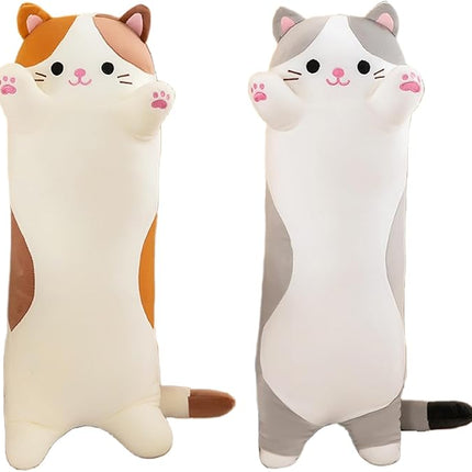 Cat Plush Stuffed Animals Cute Long Cat Body Pillow Plushies Soft Huggable Kitty Pillows for Girls Kids Adults Cat Lovers (New Beige, 27inch)