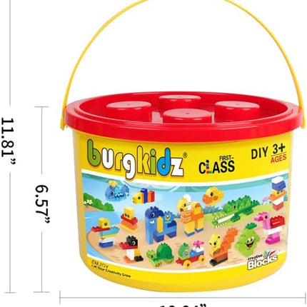 burgkidz Educational Toy Classic Big Size Bricks Building Blocks, Large Compatible Animal Building Bricks with Reusable Storage Bucket Gift for Boy Girl Ages 3+