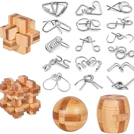 Brain Teaser Puzzle 20Pcs Unlock Interlock Game IQ Test Wooden Toy 3D Unlock Interlock Puzzle Magic Ball Brain Teaser Toy Puzzles for Adults