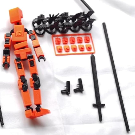 3D Printed Multi Joint Movable Mechanical Doll Model, Toy Design Style, Custom Desktop Ornament (Orange)