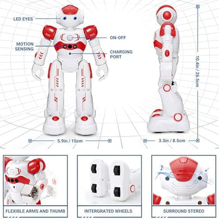 KingsDragon RC Robot Toys for Kids, Gesture & Sensing Programmable Remote Control Smart Robot for Age 3 4 5 6 7 8 Year Old Boys Girls Birthday Gift Present,Red
