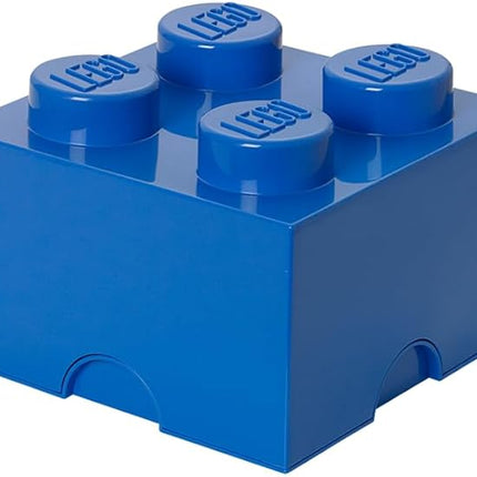LEGO Storage Brick 4 Knobs Blue - Stackable Plastic Storage Box with Lid for Kids and Adults Ideal Desk Organizer and Toy Box - 5.6L Capacity