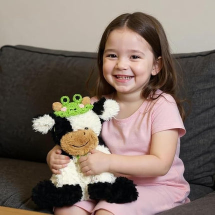 Hopearl Adorable Plush Cow Toy with Cute Tiny Knitted Frog Hat Floppy Dairy Cattle Soft Stuffed Animal Gifts for Boys Girls Kids Toddlers, 9''