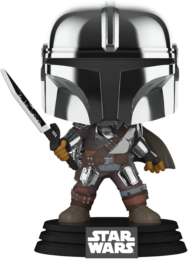 POP Funko Star Wars Mandalorian with Darksaber (Chrome & Glow in The Dark), Exclusive