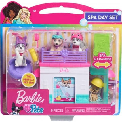 Barbie Pets Spa Day Playset, 8 Piece Connectible Playset with Pet Figures and Accessories, Kids Toys for Ages 3 Up by Just Play