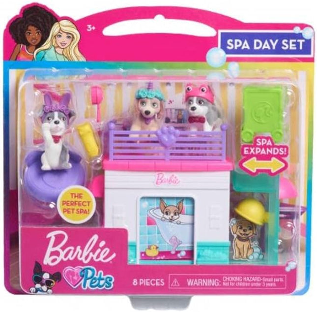 Barbie Pets Spa Day Playset, 8 Piece Connectible Playset with Pet Figures and Accessories, Kids Toys for Ages 3 Up by Just Play