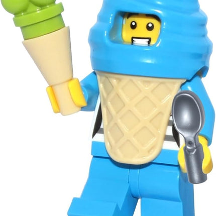 LEGO City Town Minifigure - Boy in Blue Ice Cream Suit (with Ice Cream Cone and Spoon) Very Cute