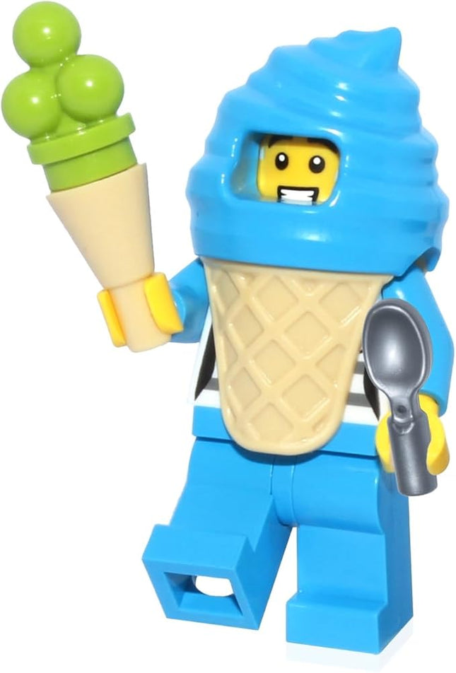 LEGO City Town Minifigure - Boy in Blue Ice Cream Suit (with Ice Cream Cone and Spoon) Very Cute
