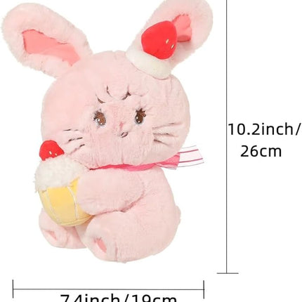 MINISO Mikko Bunny Cammy Plush Toy, 10" Strawberry Bunny Stuffed Animals, Sitting Soft Huggable Plush Dolls Cute Cartoon Cross-Dressing Gifts for Girls Birthday