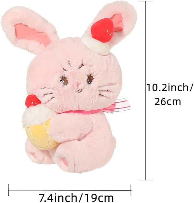 MINISO Mikko Bunny Cammy Plush Toy, 10" Strawberry Bunny Stuffed Animals, Sitting Soft Huggable Plush Dolls Cute Cartoon Cross-Dressing Gifts for Girls Birthday