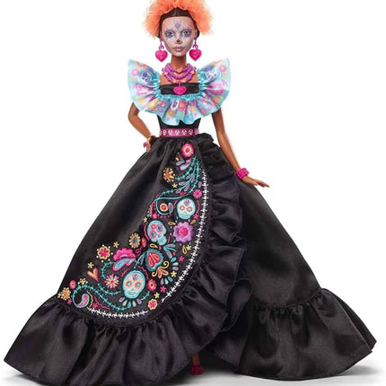 Barbie Signature Doll, 2024 Día De Muertos Collectible in Black Dress with Blue Ruffle Top, Embroidered Print, and Colorful Accessories