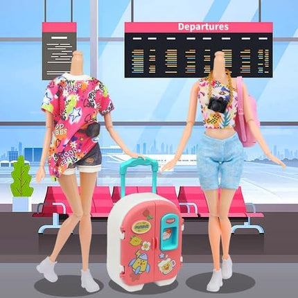 UNICORN ELEMENT 16 Pcs Doll Clothes and Accessories for 11.5 Inch Girl Dolls, Fashion Travel Suitcase Set Including Blue Jean Skirts, Bags, Food Magazines etc (Style B)