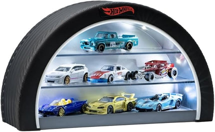 Hot Wheels Display Case Light - Officially Licensed Mattel Merchandise, Light Up Case Holds 8 Cars, Wheel Shaped Wall Mountable or Freestanding, Gift for Collectors