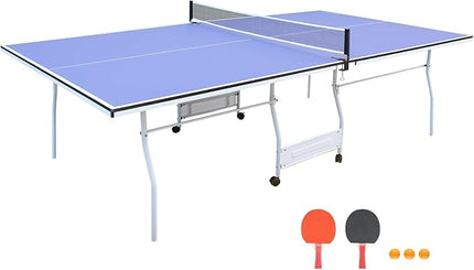 Table Tennis Table 4.5 FT / 6 FT / 8 FT / 9 FT Foldable Portable Ping Pong Table with 2 Table Tennis Paddles 3 Balls and Net for Indoor Outdoor Games
