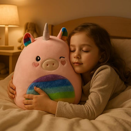 Easfan 13'' Rainbow Unicorn Plush Pillow Soft Unicorn Plush Toy Cute Stuffed Animal Home Room Decoration Birthday Valentine Gifts