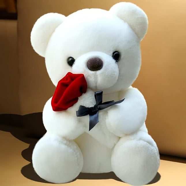 Teddy Bear Plush Stuffed Animal Teddy Bear with Rose,Cute Sweet Bear Great Gift for Your Loved One,Girlfriend Kids Birthday, Valentine, Christmas(18 inches, White)