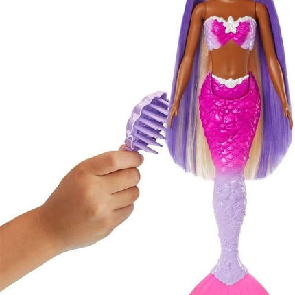 Barbie Mermaid Doll, “Brooklyn” with Pink Hair, Styling Accessories, Pet Dolphin and Water-Activated Color Change Feature, HRP98