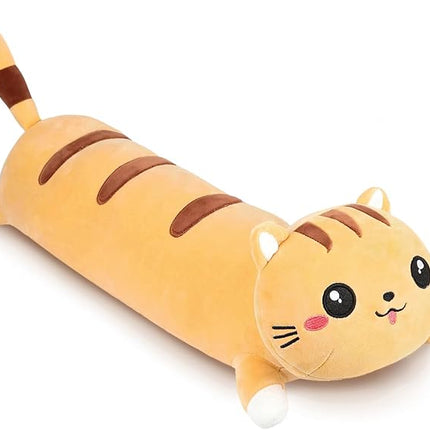 AFAN Long Cat Plush Cute Cat Body Pillows Kawaii Stuffed Animals Plushies Soft Cuddly Cotton Plush Toys Room Decor Gifts for Kids Girls Boys Adults (Yellow, 34 Inch)