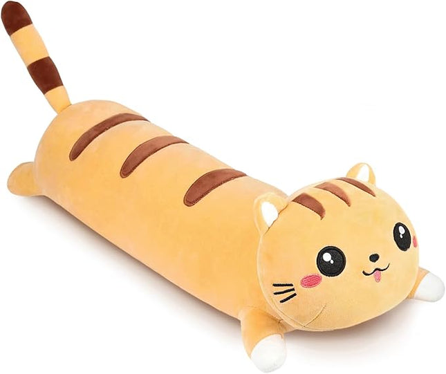 AFAN Long Cat Plush Cute Cat Body Pillows Kawaii Stuffed Animals Plushies Soft Cuddly Cotton Plush Toys Room Decor Gifts for Kids Girls Boys Adults (Yellow, 34 Inch)
